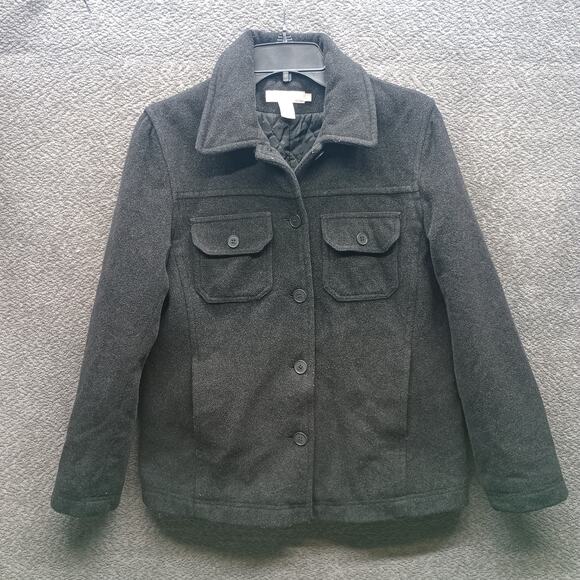 J Crew Women Classic Wool Blend Pea Coat Button Up Flap Pockets - Picture 1 of 8